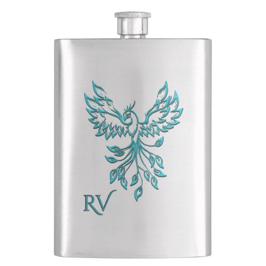 Blue Phoenix Erhöhungen der weißen Monogram Flachmann (Vorderseite)