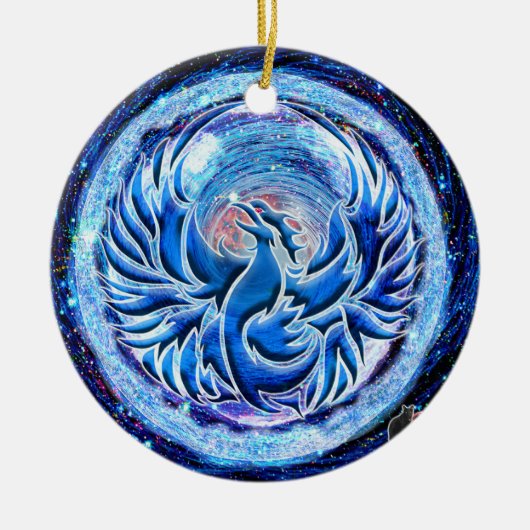 Blue Phoenix Keramik Ornament (Vorne)