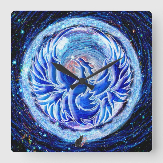 Blue Phoenix Quadratische Wanduhr (Vorderseite)