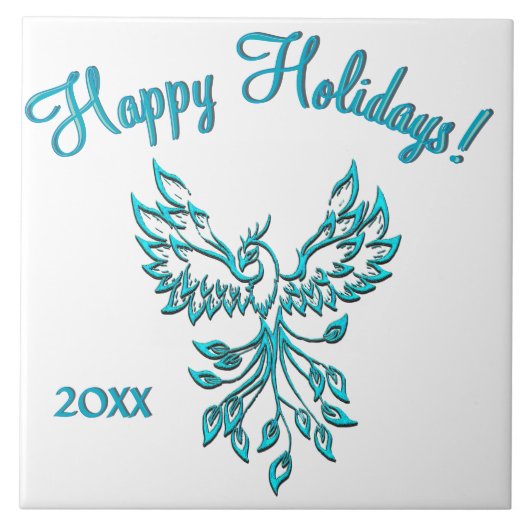 Blue Phoenix steigt auf weißem, benutzerdefinierte Fliese (Vorderseite)