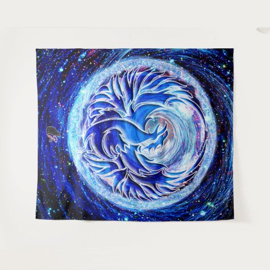 Blue Phoenix Wandteppich (Vorderseite (Horizontal))