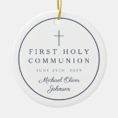Blue Photo Religious Cross Boy First Communion Keramik Ornament (Vorne)