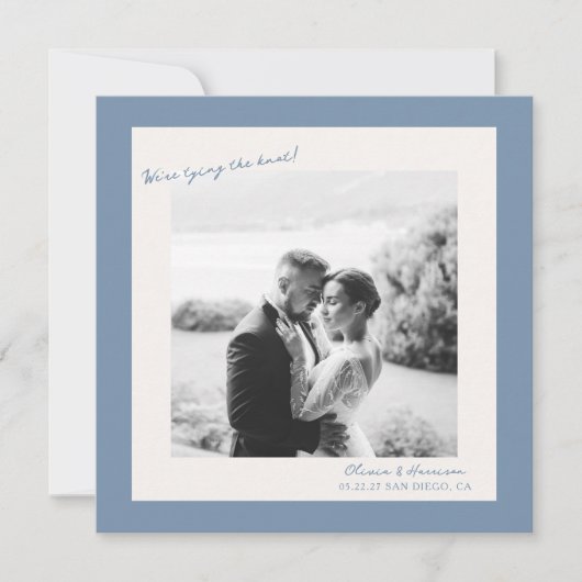 Blue Photo Wedding Save the Date Einladung (Vorderseite)