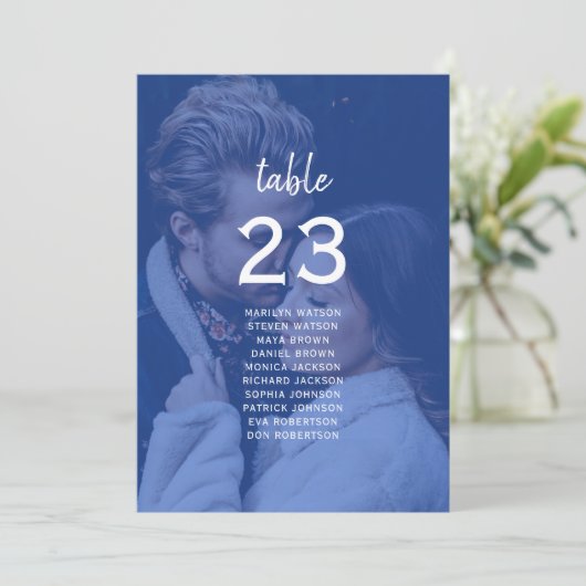Blue Photo Wedding Seating Chart (Stehend Vorderseite)