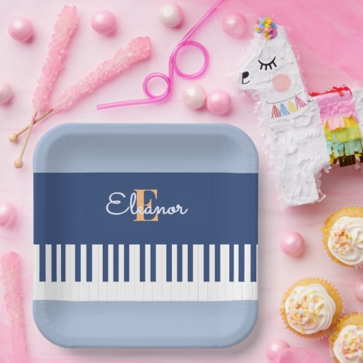 Blue Piano Keyboard Music Keys Mit Monogramm Party Pappteller (Party)