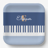 Blue Piano Keyboard Music Keys Mit Monogramm Party Pappteller (Vorderseite)