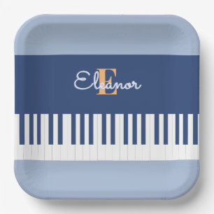 Blue Piano Keyboard Music Keys Mit Monogramm Party Pappteller