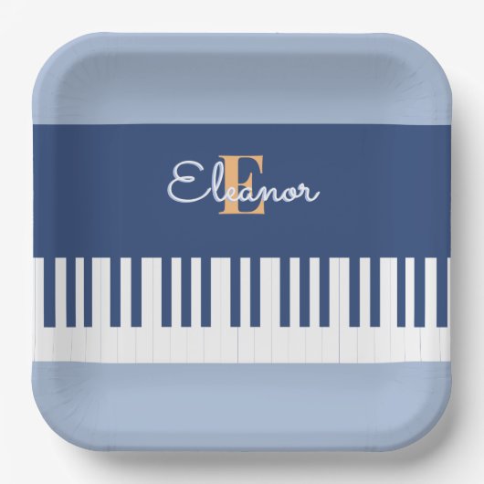 Blue Piano Keyboard Music Keys Mit Monogramm Party Pappteller (Vorderseite)