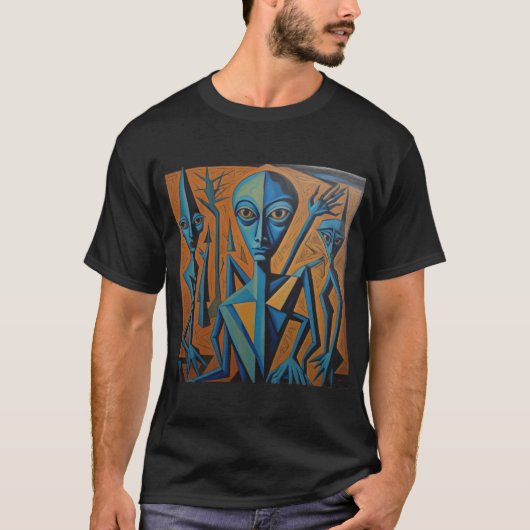 Blue Picasso Alien Art T-Shirt (Vorderseite)