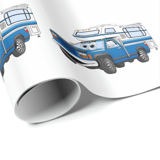 Blue Pick Up Camper Cartoon Geschenkpapier (Rolleneckpunkt)