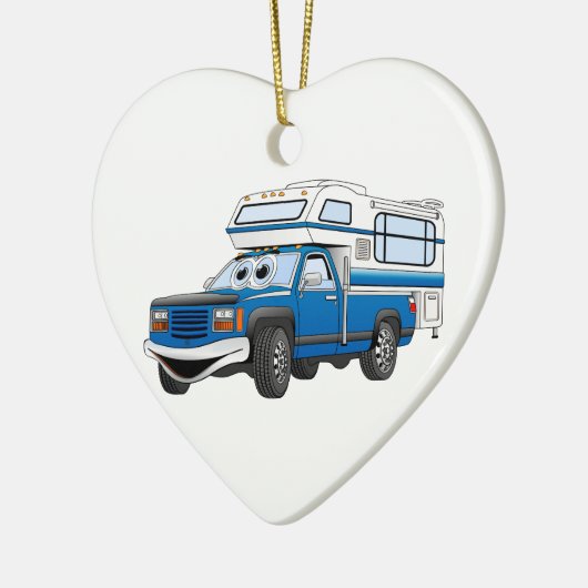 Blue Pick Up Camper Cartoon Keramik Ornament (Links)