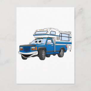 Blue Pick Up Camper Cartoon Postkarte