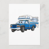 Blue Pick Up Camper Cartoon Postkarte (Vorderseite)