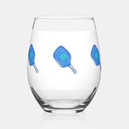 Blue Pickleball Paddle & Ball Preppy Weinglas Ohne Stiel (Vorderseite)
