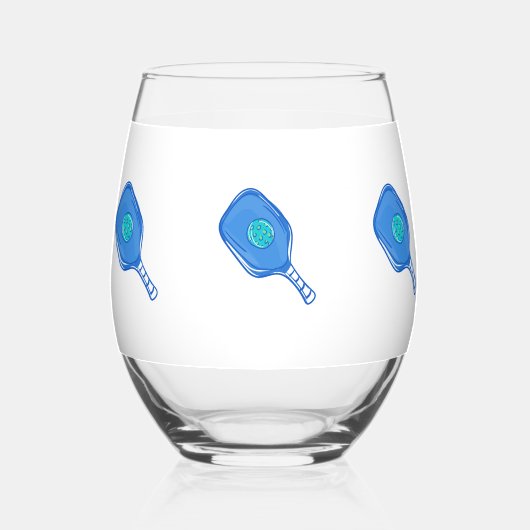 Blue Pickleball Paddle & Ball Preppy Weinglas Ohne Stiel (Rückseite)