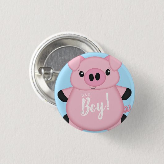 Blue Pig Baby Dusche Button (Vorne & Hinten)