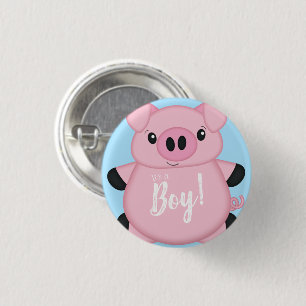 Blue Pig Baby Dusche Button