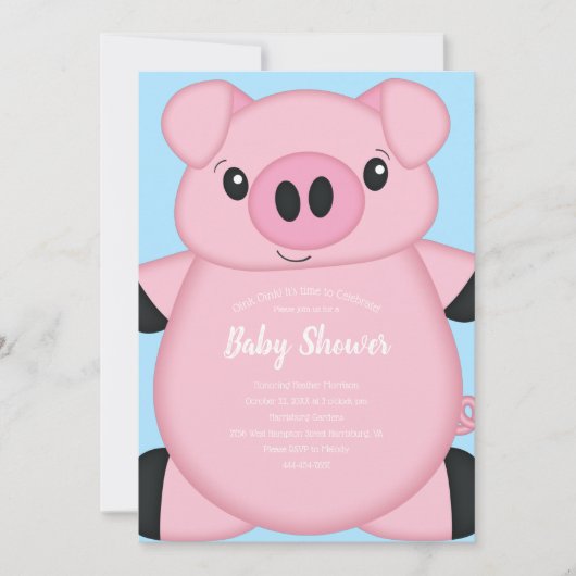 Blue Pig Baby Dusche Einladung (Vorderseite)