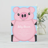 Blue Pig Baby Dusche Einladung (Stehend Vorderseite)