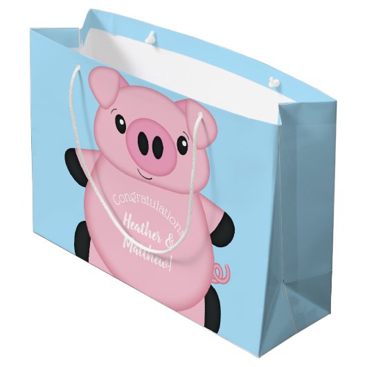 Blue Pig Baby Dusche Große Geschenktüte (Rückseite Schrägansicht)