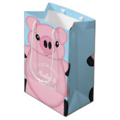 Blue Pig Baby Dusche Mittlere Geschenktüte (Vorderseite Schrägansicht)