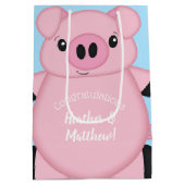 Blue Pig Baby Dusche Mittlere Geschenktüte (Rückseite)