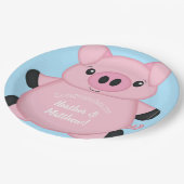 Blue Pig Baby Dusche Pappteller (Schrägansicht)