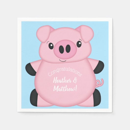 Blue Pig Baby Dusche Serviette (Vorderseite)