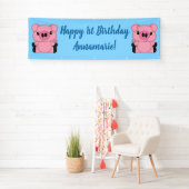 Blue Pig Birthday Party Banner (Insitu)