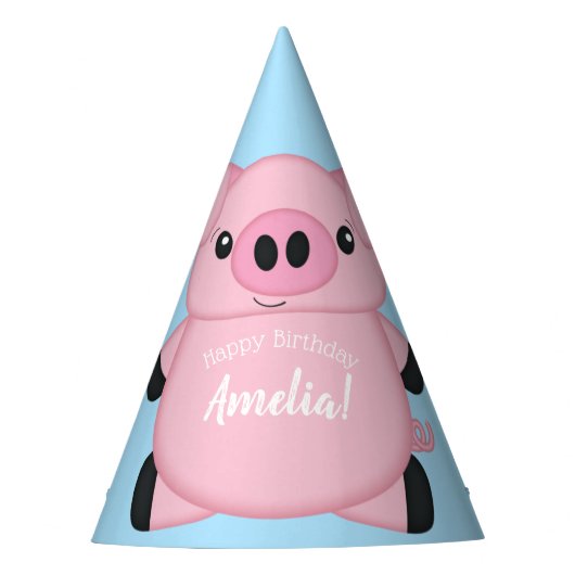Blue Pig Birthday Party Partyhütchen (Vorderseite)
