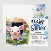 Blue Pig's Barnyard Bash Adventure Baby Shower Einladung (Vorne/Hinten)