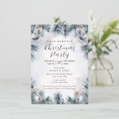 Blue Pine Christmas Party Invitation Einladung (Stehend Vorderseite)