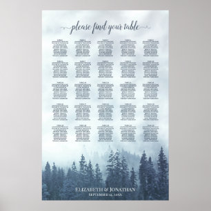 Blue Pine Forest 25 Table Wedding Seating Chart Poster