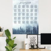 Blue Pine Forest 30 Table Wedding Seating Chart Poster (Heimbüro)