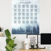 Blue Pine Forest 30 Table Wedding Seating Chart Poster (Heimbüro)