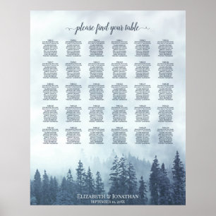 Blue Pine Forest 30 Table Wedding Seating Chart Poster