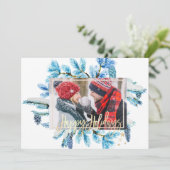 Blue Pine Tree Branches Foto Frohe Weihnachten (Stehend Vorderseite)