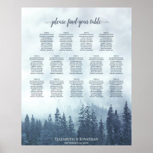 Blue Pine Trees 14 Table Wedding Seating Chart Poster