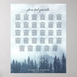 Blue Pine Trees 29 Table Wedding Seating Chart Poster