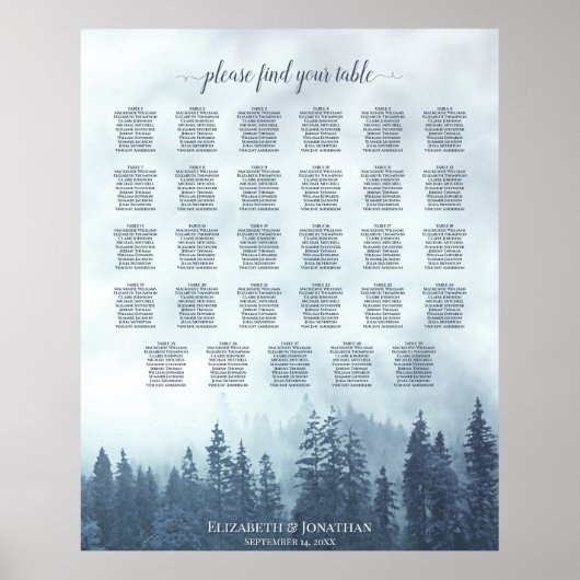 Blue Pine Trees 29 Table Wedding Seating Chart Poster (Vorne)