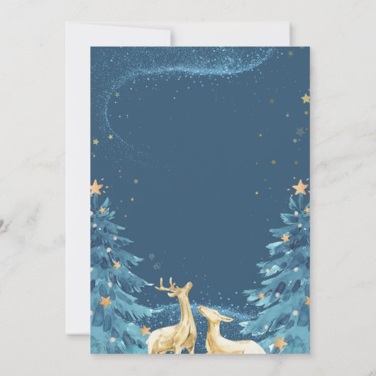 Blue Pine Trees Reindeers Holiday Open House Einladung (Rückseite)