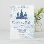 Blue Pine Trees Snowflakes Weihnachtsmann Party Einladung (Stehend Vorderseite)