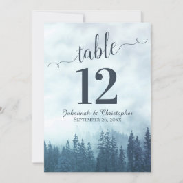 Blue Pine Trees Wedding Tischnummer Card Groß