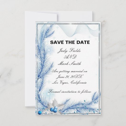 Blue Pine Winter Christmas Save the Date Card (Vorderseite)