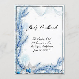 Blue Pine Winter Christmas Wedding Menu Card Einladung