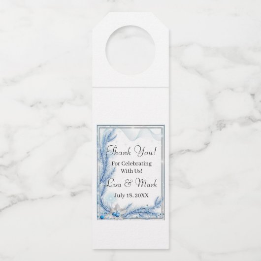 Blue Pine Winter Weihnachten Hochzeit Flasche Hang Flaschenanhänger (Vorderseite)
