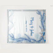 Blue Pine Winter Weihnachten Hochzeit Foto Hinterg Wandteppich (Vorderseite (Horizontal))