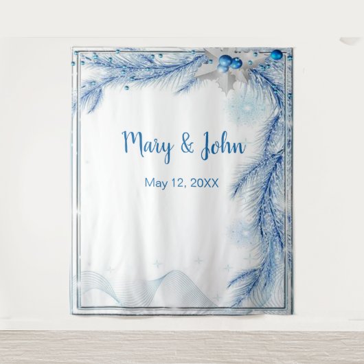 Blue Pine Winter Weihnachten Hochzeit Foto Hinterg Wandteppich (Vorderseite)