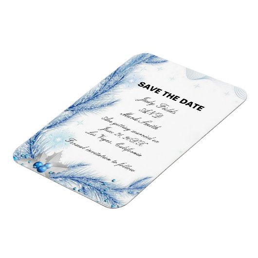 Blue Pine Winter Weihnachtsfeier retten das Datum Magnet (Linke Seite)