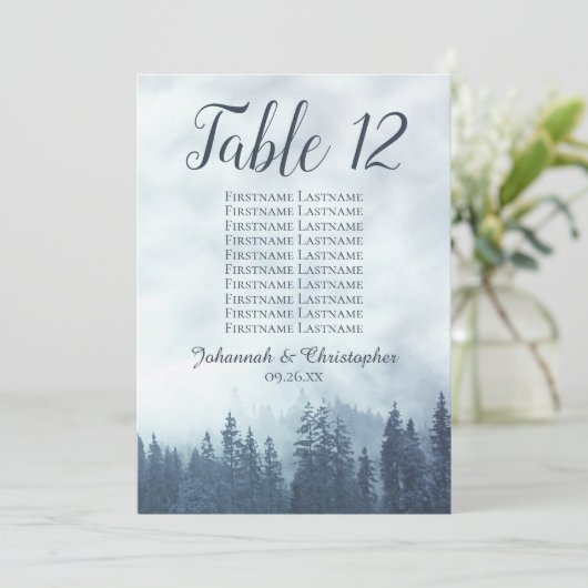 Blue Pines Wedding Chart Tischnummer Card Karte (Stehend Vorderseite)